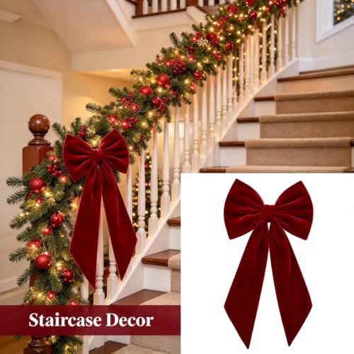 Large Burgundy Velvet Christmas Bow Topper - 36x18 Inches Holiday Decor with Variation Burgandy / 1pc