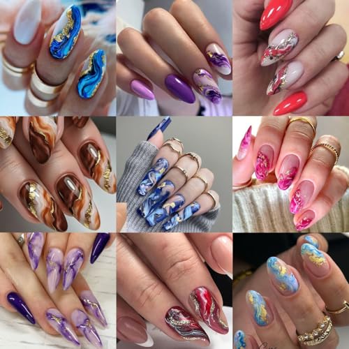 Sutaozhi 6 Sheets French Marble Nail Art Stickers 3D Gold Decals