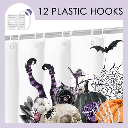 Mocsicka Purple Halloween Pumpkin Skeleton Witch Shower Curtain - 71x71 inch