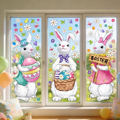 Easter Bunny Window Clings - 6 Large Decals for Spring Decor