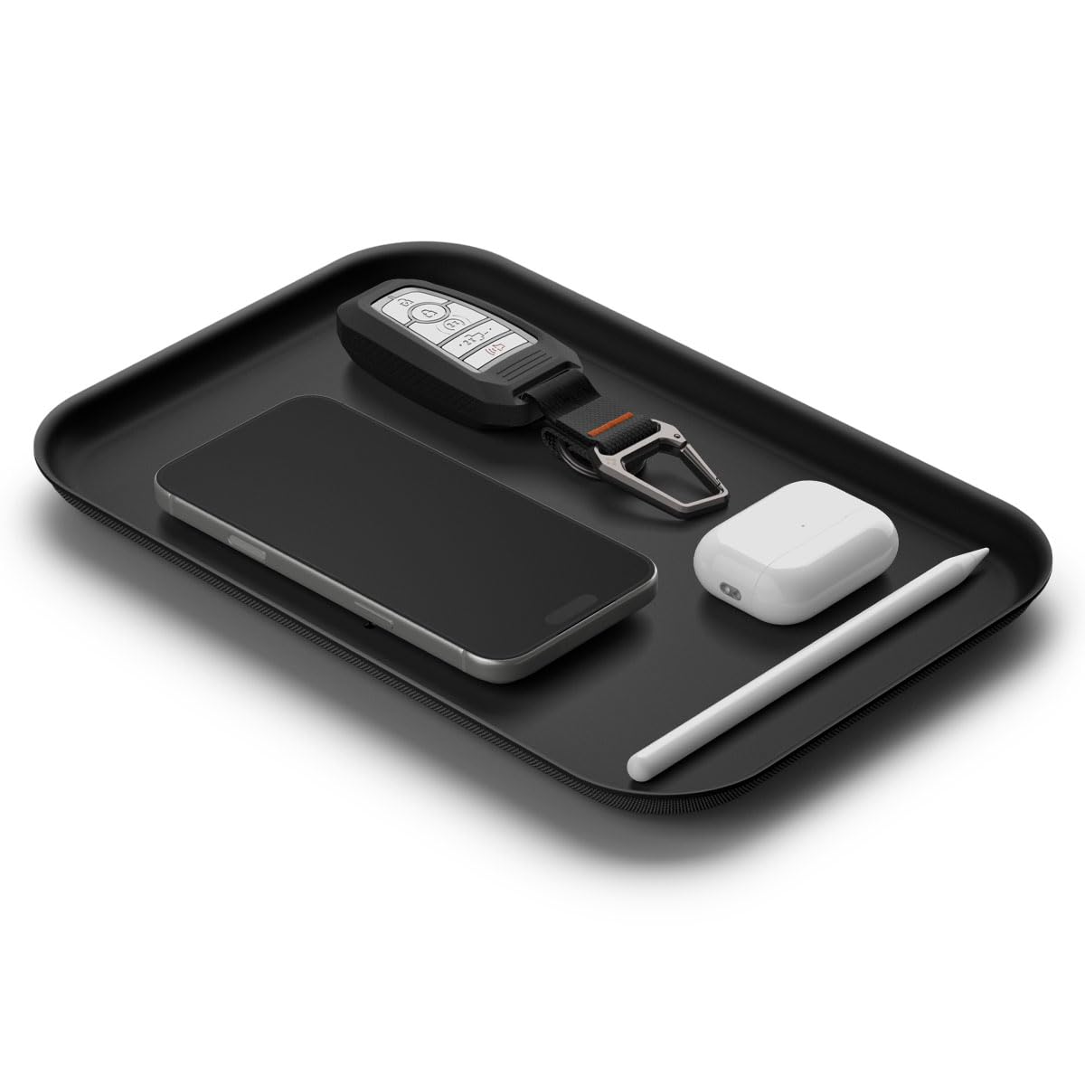 Spigen Modern Valet Tray Premium PU Storage Stylish Organizer Designed for Entryway Bedside Nightstand Desk for Key, Wallet, Watch, Phone, Jewelry, and Everyday Carry Accessories - Black (Catchall)