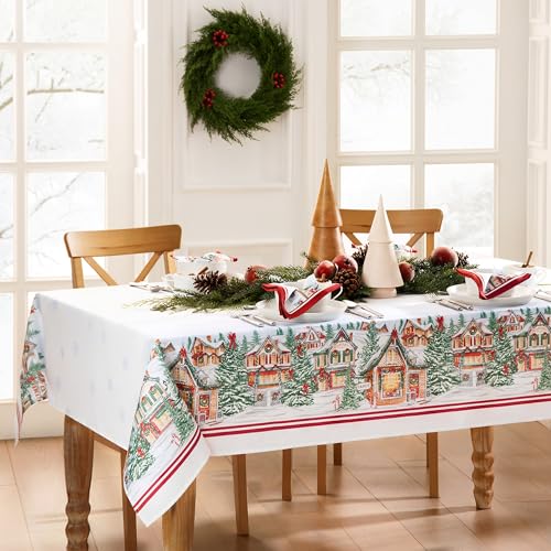 Threadmade Storybook Christmas Village Holiday Tablecloth 102" x 60" - Multicolor