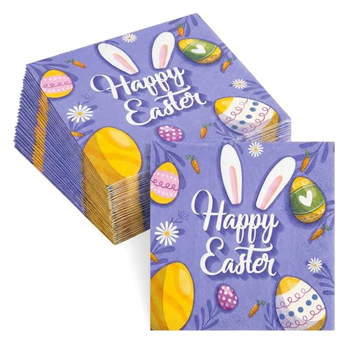 Cute Easter Napkins 50-Pack with Bunny & Egg Design - 6.5 Inch