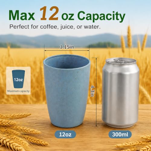 Reusable Wheat Straw Kids Cups - 6 Pack, 12 OZ, BPA Free