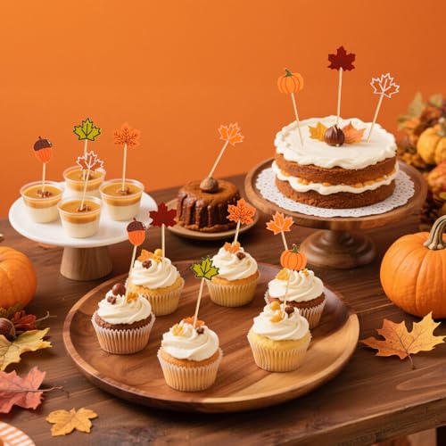 Leislam 100 PCS Fall Thanksgiving Cocktail Picks - Bamboo Appetizer Skewers