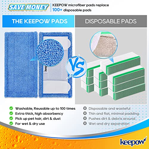 KEEPOW Reusable Mop Pad 4 Pack - Blue for Swiffer Sweeper Mop