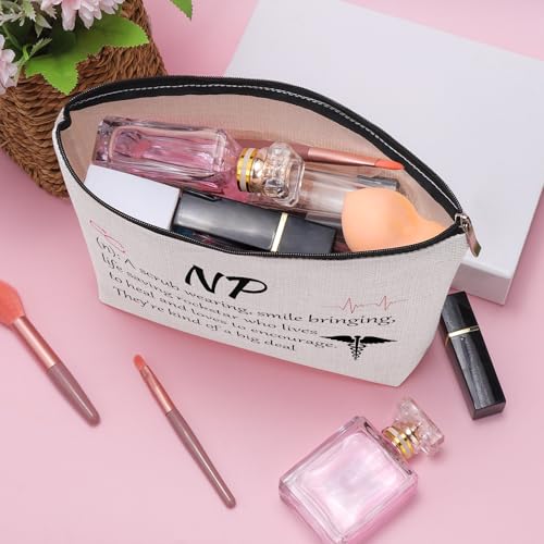 Nurse Practitioner Makeup Bag Linen Cosmetic Pouch Gift