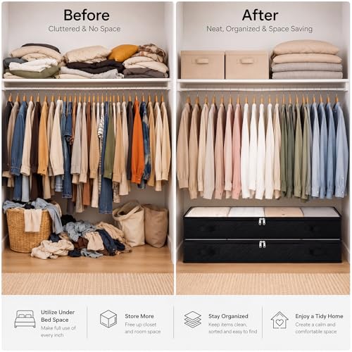 Fixwal Underbed Storage Bags, 2 Pack - Foldable, Dust-Proof with Clear Window