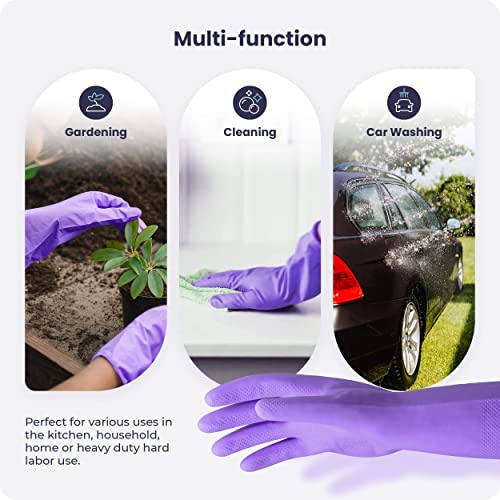 FMP Brands Waterproof Rubber Dishwashing Gloves, Purple, Medium (3 Pairs)