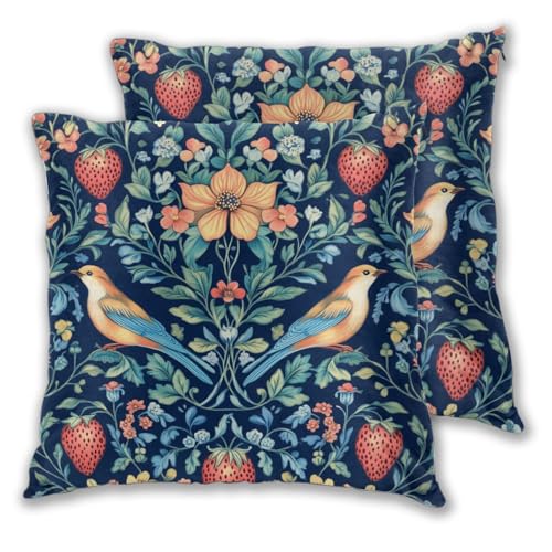 Chinoiserie Blue Bird Throw Pillow Covers - 18x18 Inch, Set of 2
