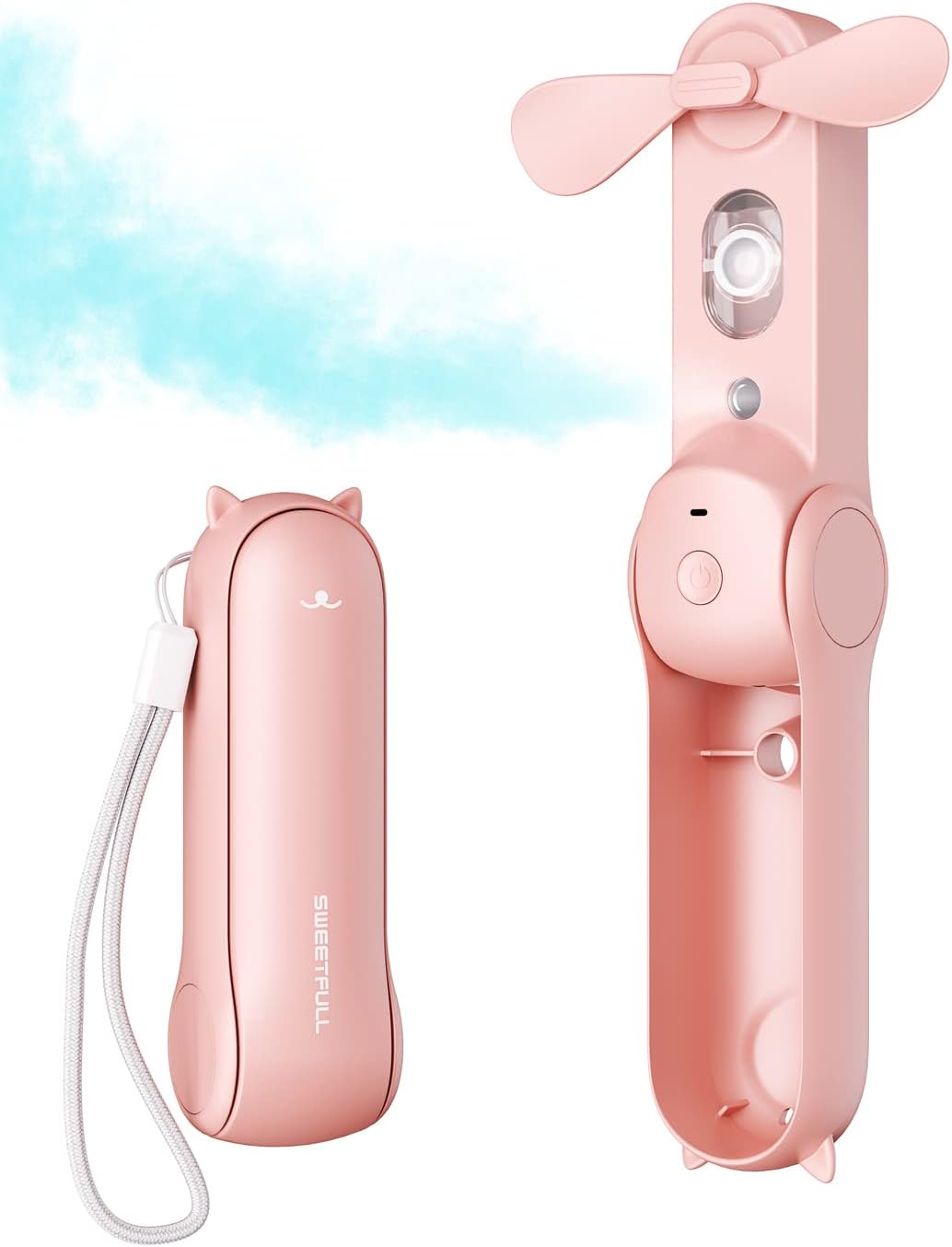 Sweetfull Portable Misting Fan - Rechargeable Handheld Mini Spray Water Mister | Ideal for Travel & Outdoors (Pink)