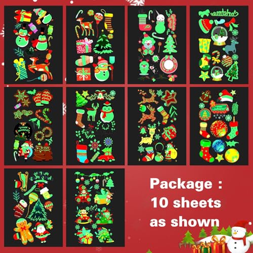 CHAWONER Luminous Christmas Temporary Tattoos for Kids, 120 Pcs Glow in the Dark Party Favors