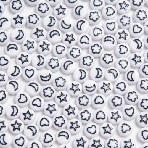 500 Pcs Acrylic Round Pony Beads - Heart, Star, Moon Patterns