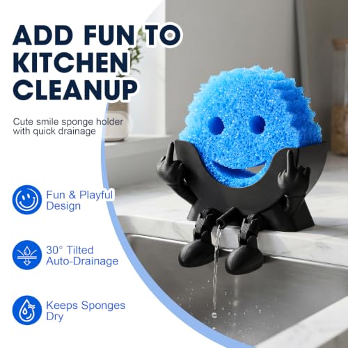 Cute Self-Draining Sponge Holder with Traceless Glue | Black