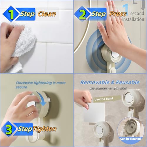 BINBLEOM 2 Pack Pink Heavy Duty Bathroom Vacuum Suction Hooks, 11 lb Load Capacity, Waterproof & Reusable