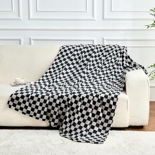 Checkered Flannel Fleece Throw Blanket 50x60 Black Grey Cozy Bed Couch