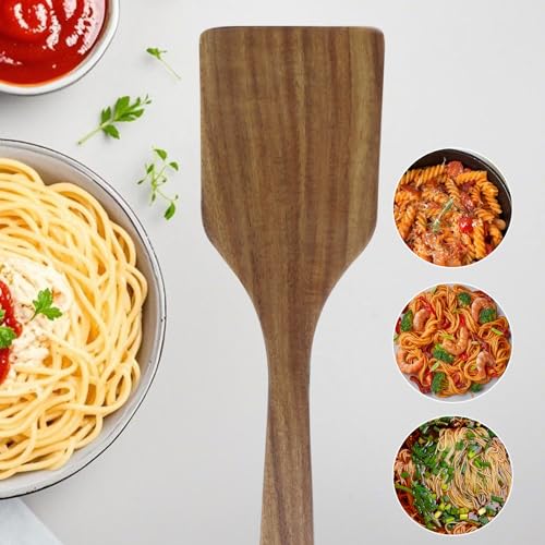Jiozermi Teak Wooden Spatula - 12-Inch Long Handle for Nonstick Pans