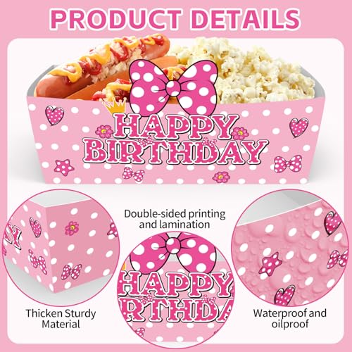 25 Pack Pink Mouse Birthday Party Food Trays - Polka Dot Design