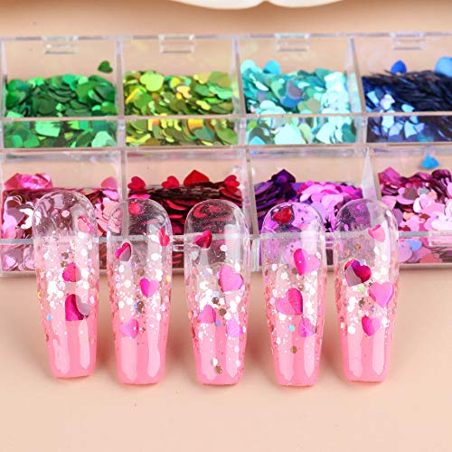Changar Holographic Heart Nail Art Glitter Sequins & Decals