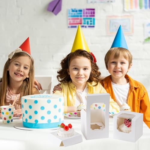 BOOMIBOO Individual Cupcake Containers with Window, White, 25 Pack