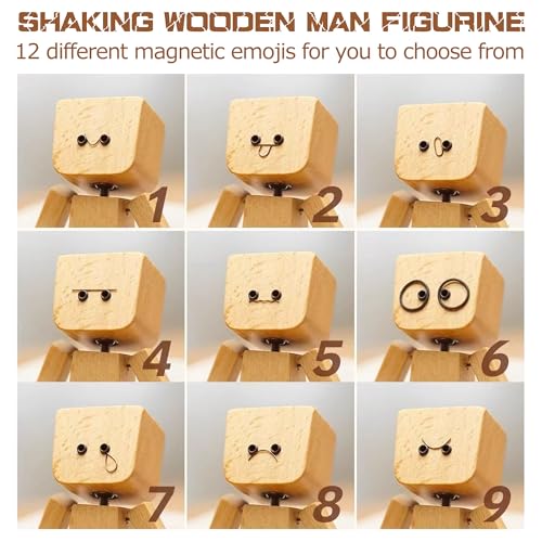 HOSYH Wooden Shaking Man Figurine with Spring Legs - Car Dashboard Decoration, Variation 1