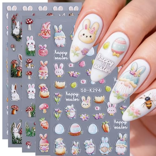5D Embossed Easter Rabbit Nail Art Stickers Decals - 5 Sheets