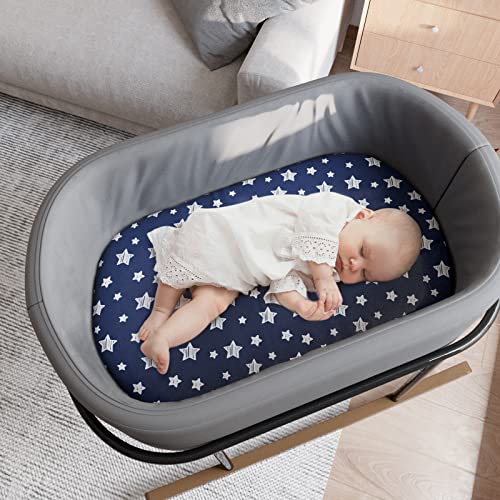 Moonsea Bassinet Sheets 4 Pack, 32"x17" Navy Soft Microfiber Bedding
