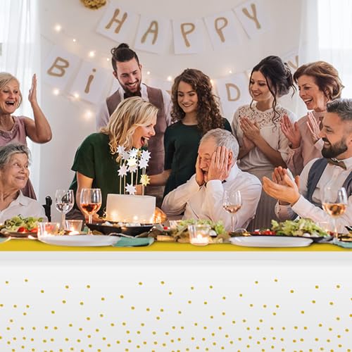 White and Gold Disposable Tablecloth for Parties - 54x108 Inch