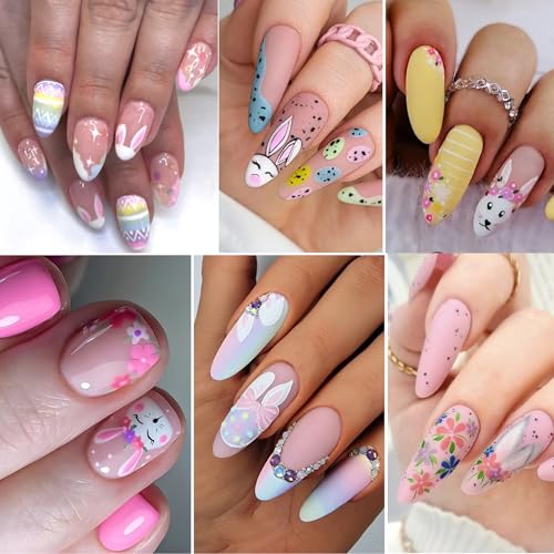 Easter Nail Art Stickers 4 Sheets - 5D Embossed Bunny & Flower Decals