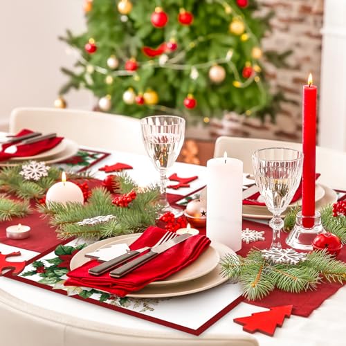 Christmas Paper Placemats 50 Pack Red Green Poinsettia Holiday Table Decor