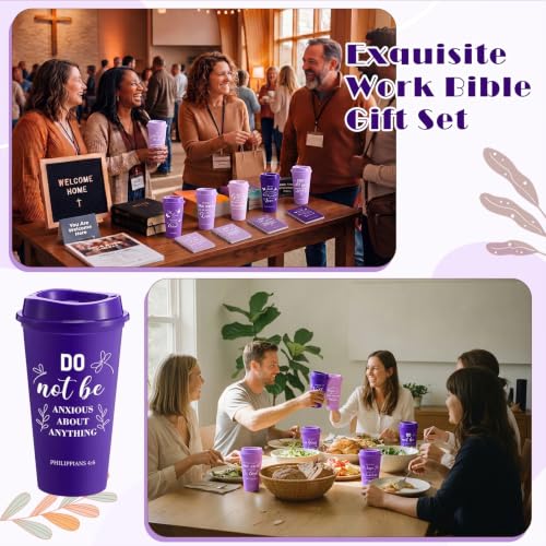12-Piece Christian Scripture Gift Set with Coffee Cups, Notebooks, Pens & Keychains - Purple Gradient