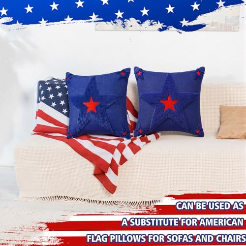 Patriotic Pillow Covers 18x18 Red White Blue Star Embroidered Set of 2