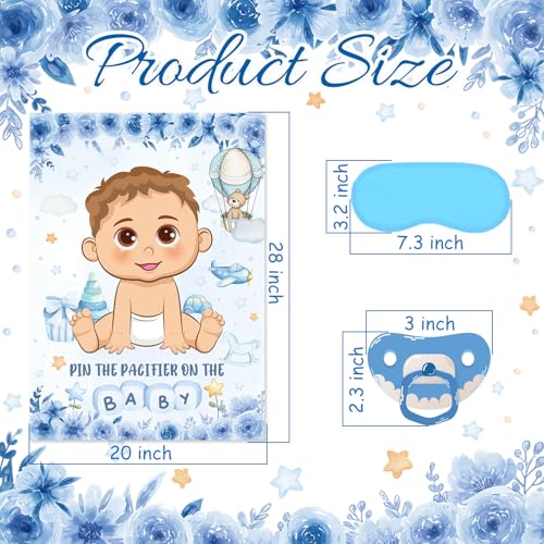 Pin The Pacifier On The Baby Game Set - Blue Baby Shower Party Activity
