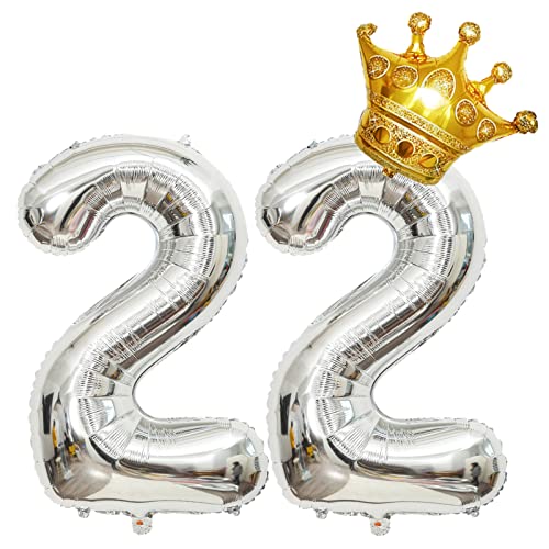 32 Inch Silver Number 22 Foil Balloon with Mini Crown - Birthday Party Decoration