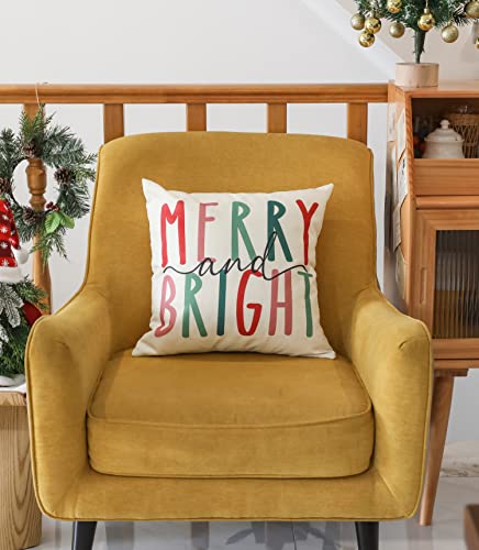 Colorful Christmas Pillow Covers Set of 4 - 16x16 Inch Holiday Decor