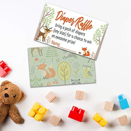 Woodland Creature Diaper Raffle Tickets for Baby Shower - 50 Count