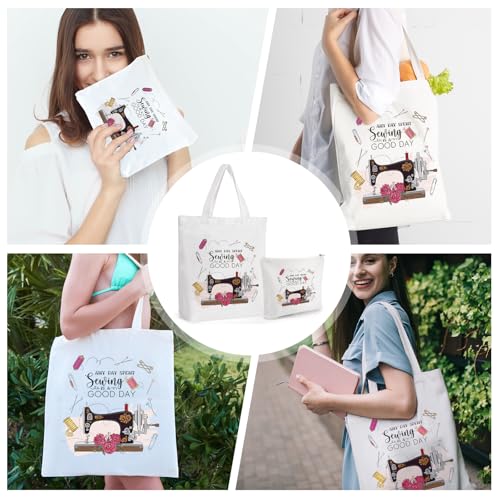 VeloKomo Mult Sewing Gifts Tote Bag Set - 2 Pcs Canvas Organizer for Quilting & Crafting