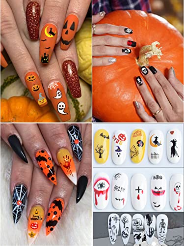 Wsimily 12 Sheets Halloween Nail Stickers 3D Self-Adhesive Art Decals