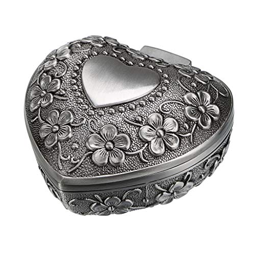 Hipiwe Vintage Heart Shape Jewelry Box - Small Silver Metal Ring Holder