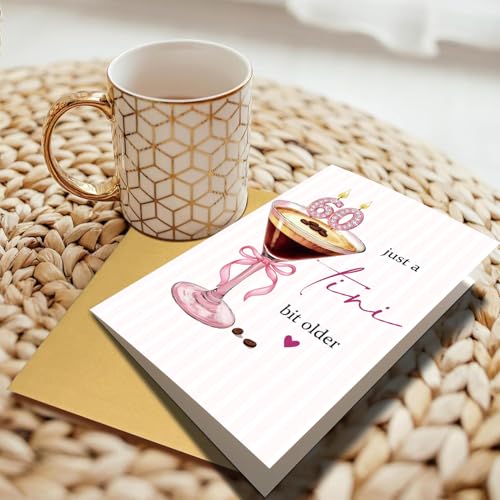 RPJIEKINXU 60th Birthday Card for Her - Funny Martini & Coffee Gift, 'A Tini Bit Older' Variation