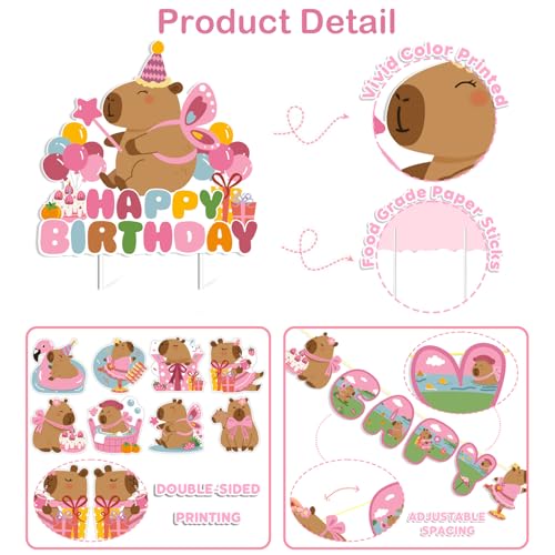 Pink Capybara Birthday Decorations Set - 35PCS for Girls