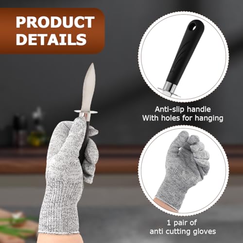 Oyster Shucking Knife Set with Cut-Resistant Gloves - Stainless Steel