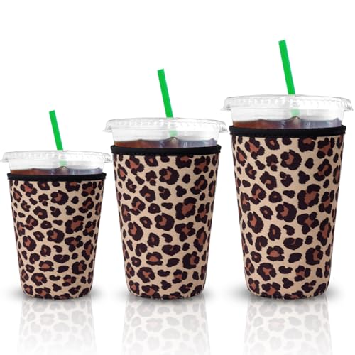 XccMe Leopard Iced Coffee Insulator Sleeve 3-Pack - Size Variation