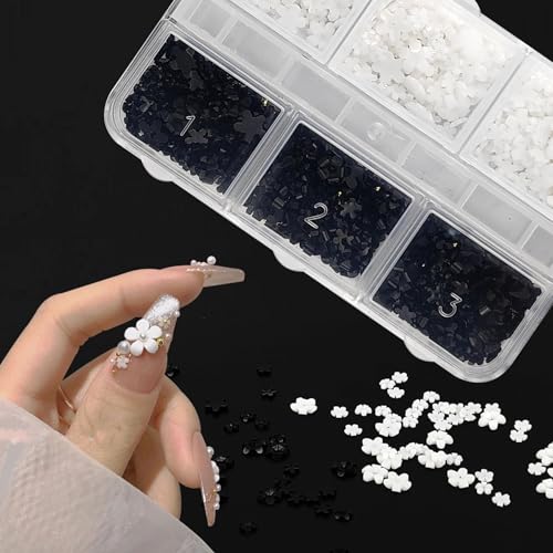 3D Acrylic Flower Nail Charms with Rhinestones - 600+ Pcs Mixed Colors