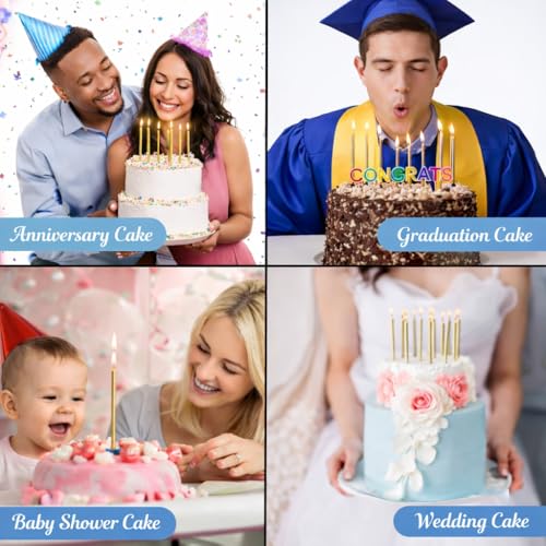 Gold Birthday Candles - Pack of 12 Long Thin Cake Candles