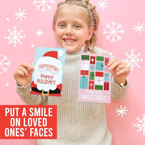 Santa Christmas Cards with Envelopes - 24 Holiday Greeting Cards with Envelopes - Blank Seasonal Note Cards