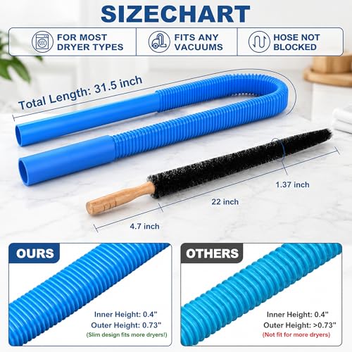 Dryer Vent Cleaner Kit - 3-Piece Vacuum Hose Attachment & Lint Brush
