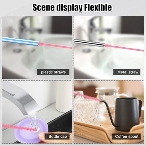 PEUTIER Silicone Straw Brush, 9.45-Inch Bendable Cleaner for Reusable Straws