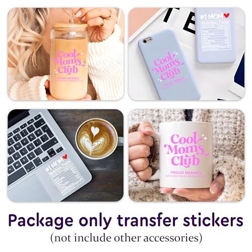 Cool Moms Club UV DTF Cup Wrap Transfer Stickers for 16 oz Glass