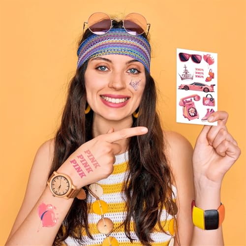 Pink Pastel Preppy Temporary Tattoos for Party Favors 10 Sheets
